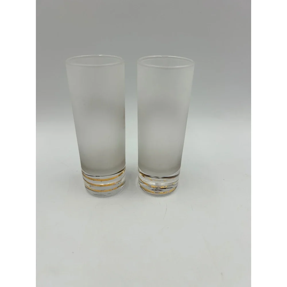 Atlantis Pair of Tall Shot Glasses Frosted Gold Bahamas Souvenir EUC Set of 2